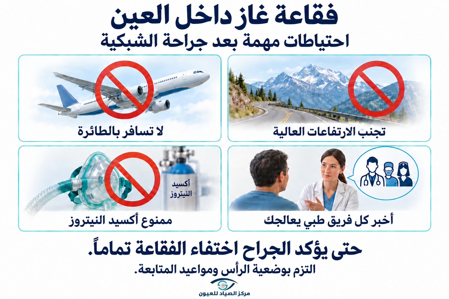احتياطات فقاعة الغاز بعد جراحة الشبكية