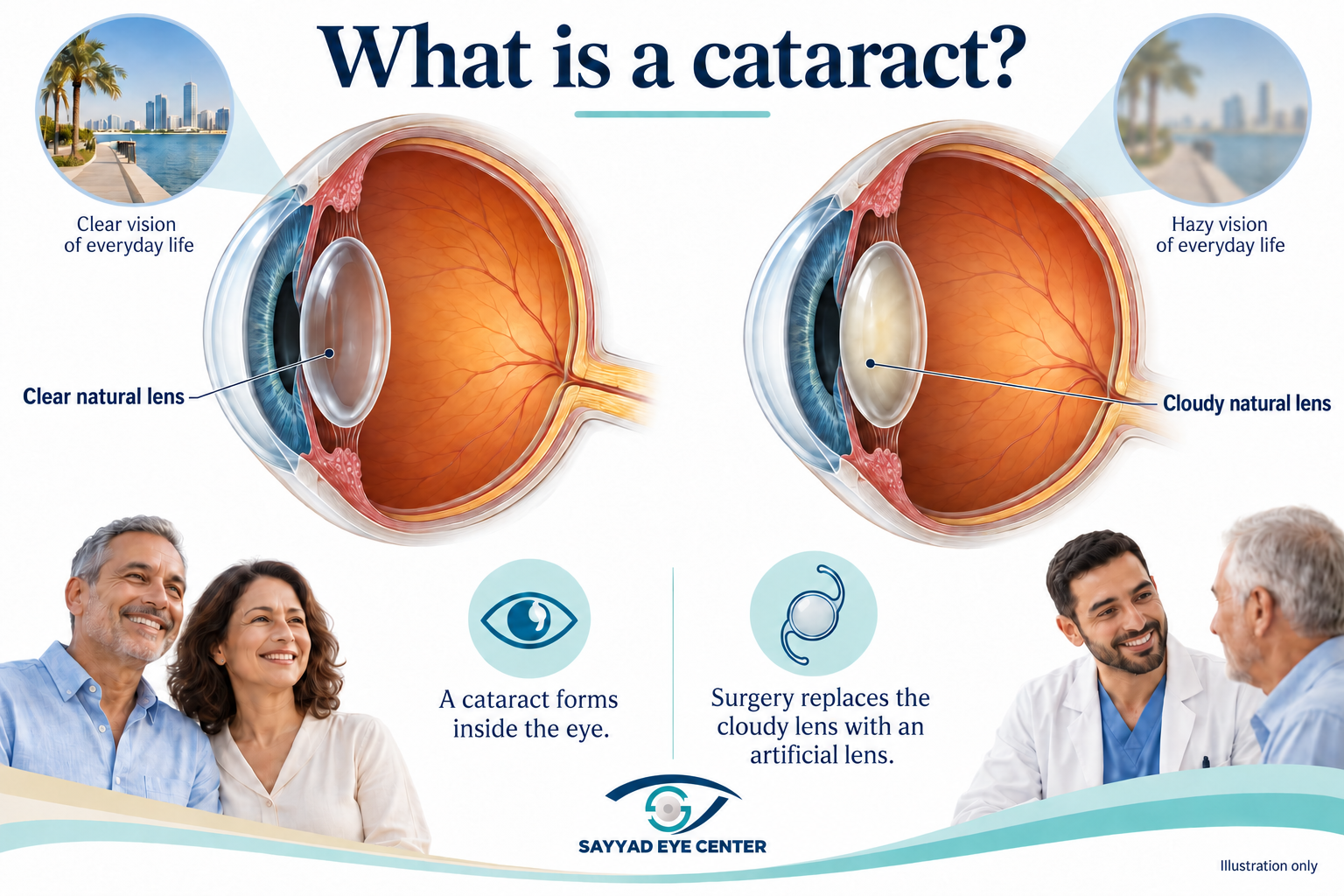 Comparison of a clear natural lens and a lens affected by cataract